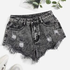 Shein EZwear Raw Hem Ripped Denim Shorts Size 4 - New Without Tags